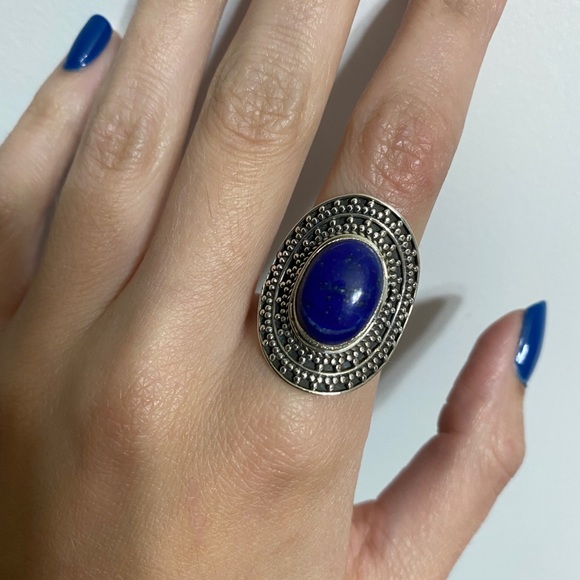 Vintage Balinese Lapis Lazuli Sterling Silver Ring - Picture 3 of 7